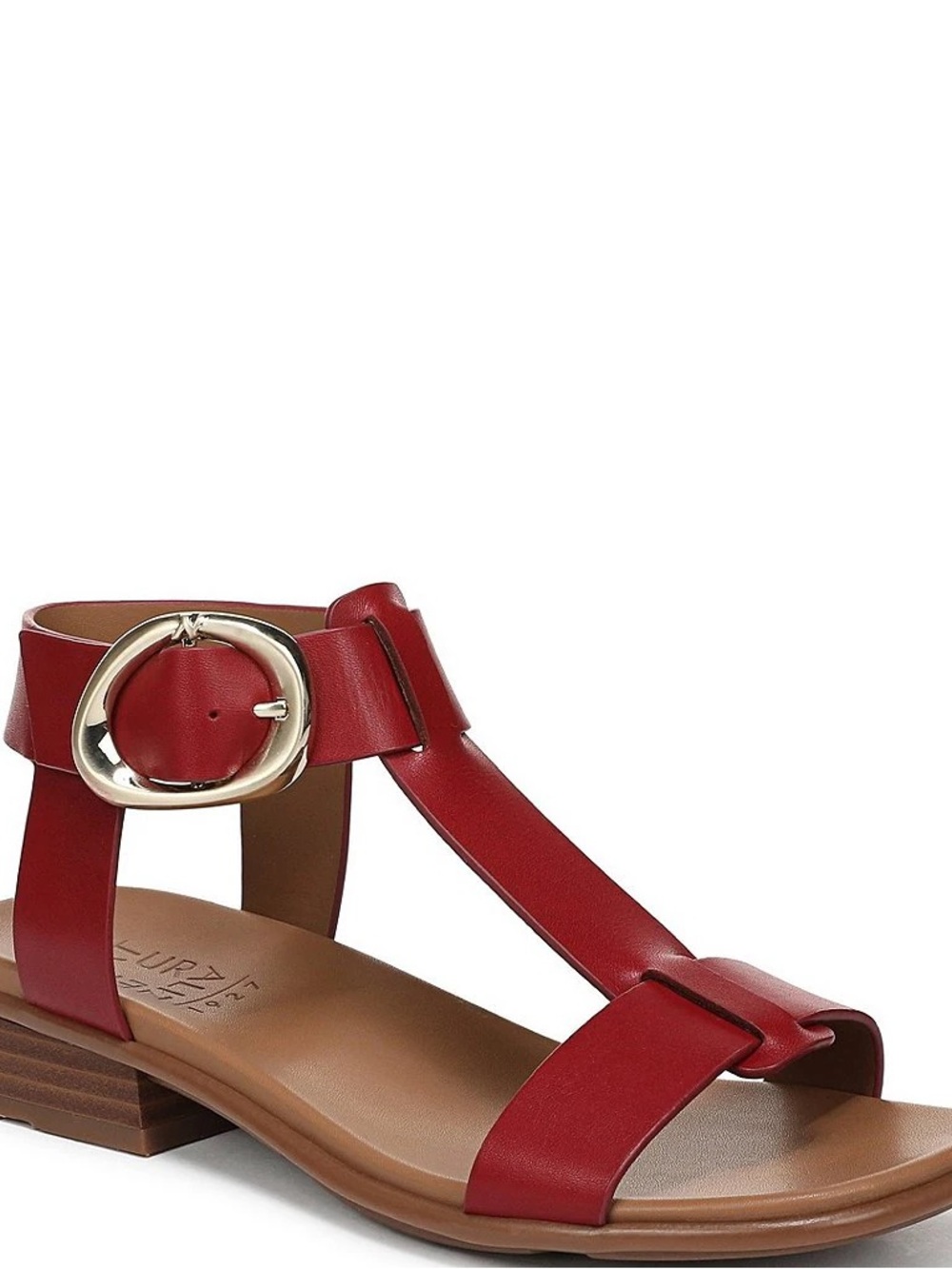 Brandy Leather Big Buckle Hardware T-Strap Ankle Wrap Sandals - Picture 3 of 5